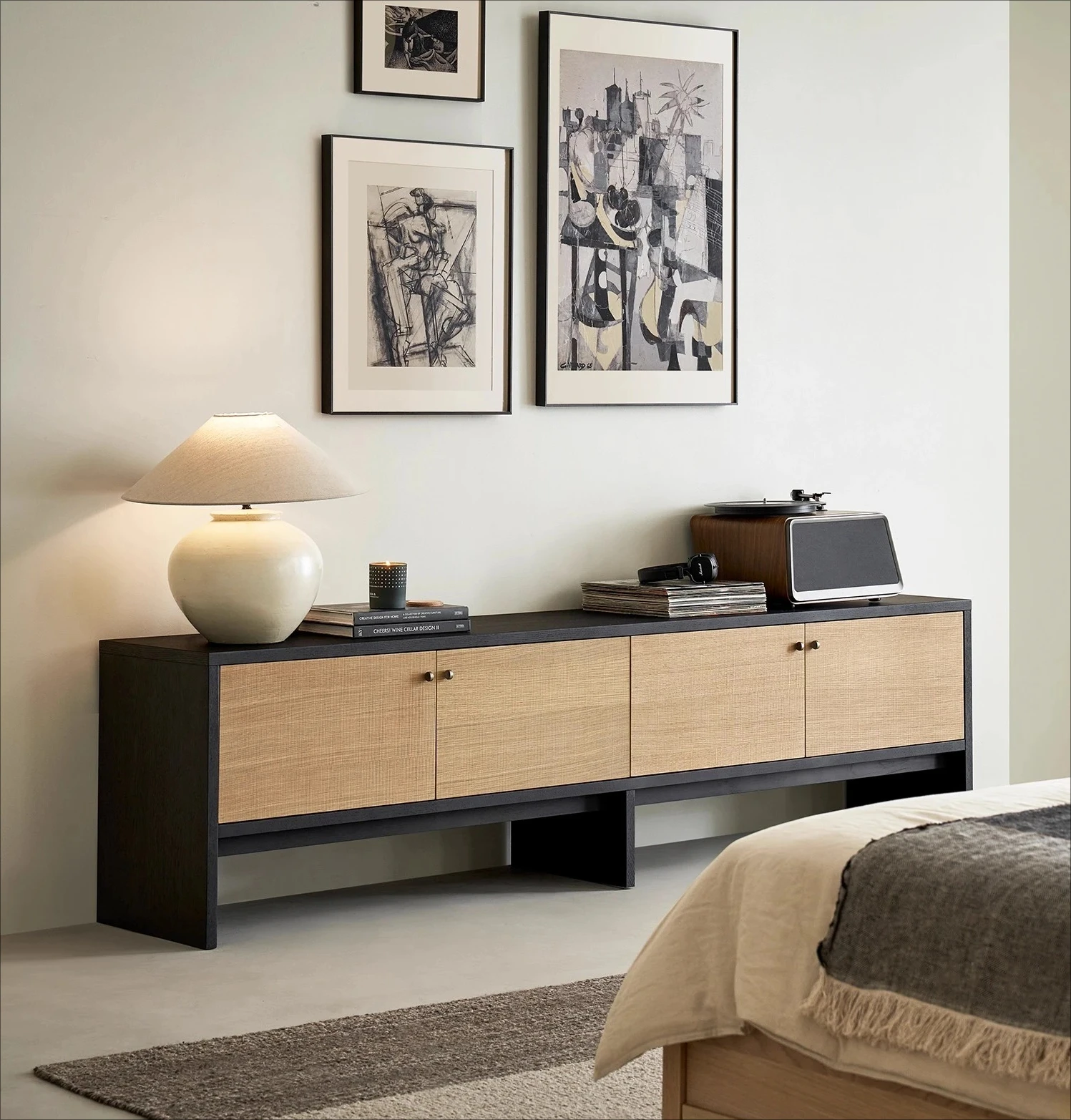 

Yamano TV Cabinet Black Color Matching Wabi Wind Log Home Living Room Storage Storage Cabinet