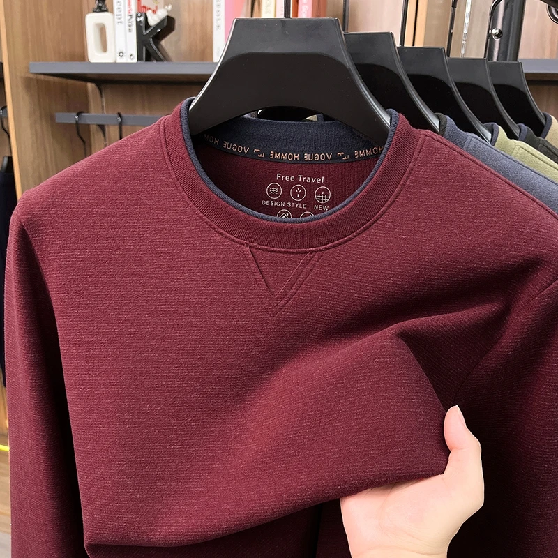 Fashion Brand Men's New sweatshirt luxury personality double-layer round neck design long sleeve T-shirt casual comfort pullover