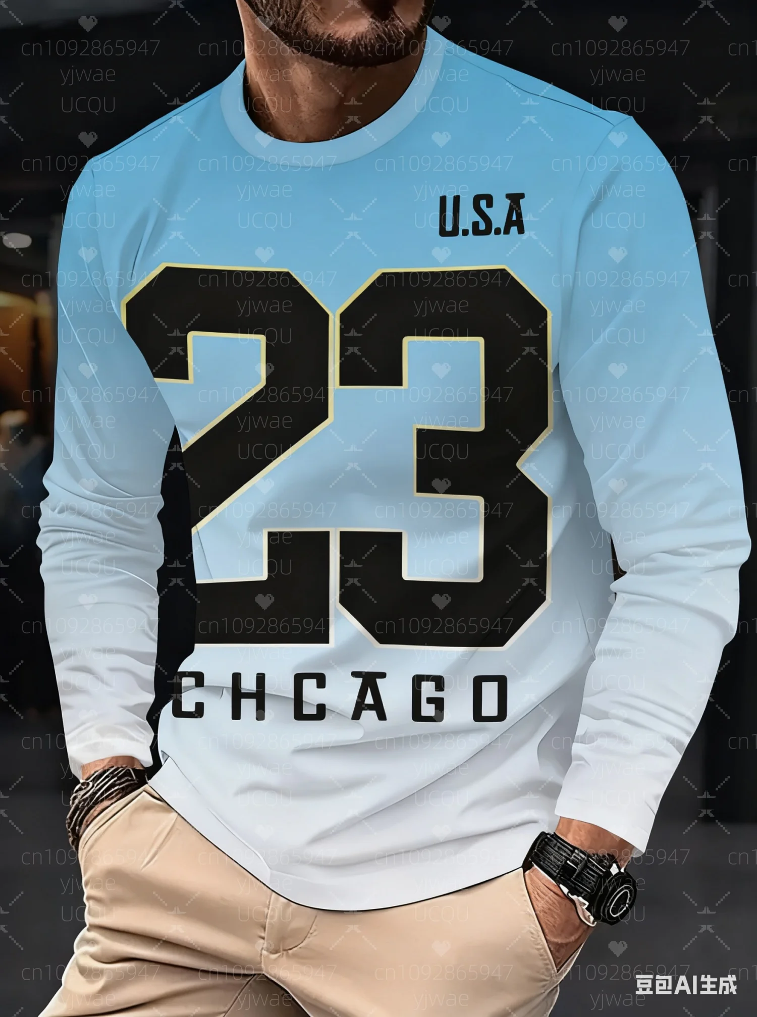 

2025 Autumn Mens Long Sleeved T-Shirt Comfortable Casual Sport No.23 Chicago USA Printed Round Neck T Shirt For Man Men Clothing