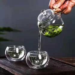 1Pcs 120ML Mini Glass Teapot And 50ml Double Glass Cup Japanese Style Tea Maker Heat-resistant Small Pot Filter Teaset