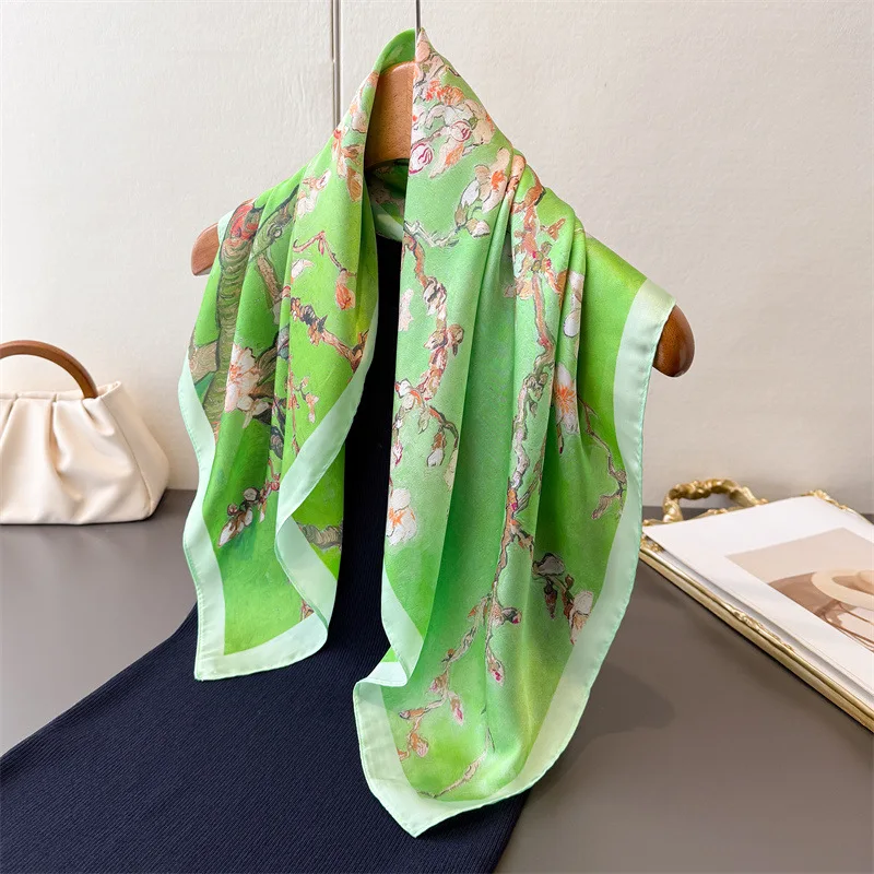 

2026 Новый шарф с цветочным принтом, весна-лето, мягкий атласный шейный платок, бандана, сумка для одежды и шаль, платок