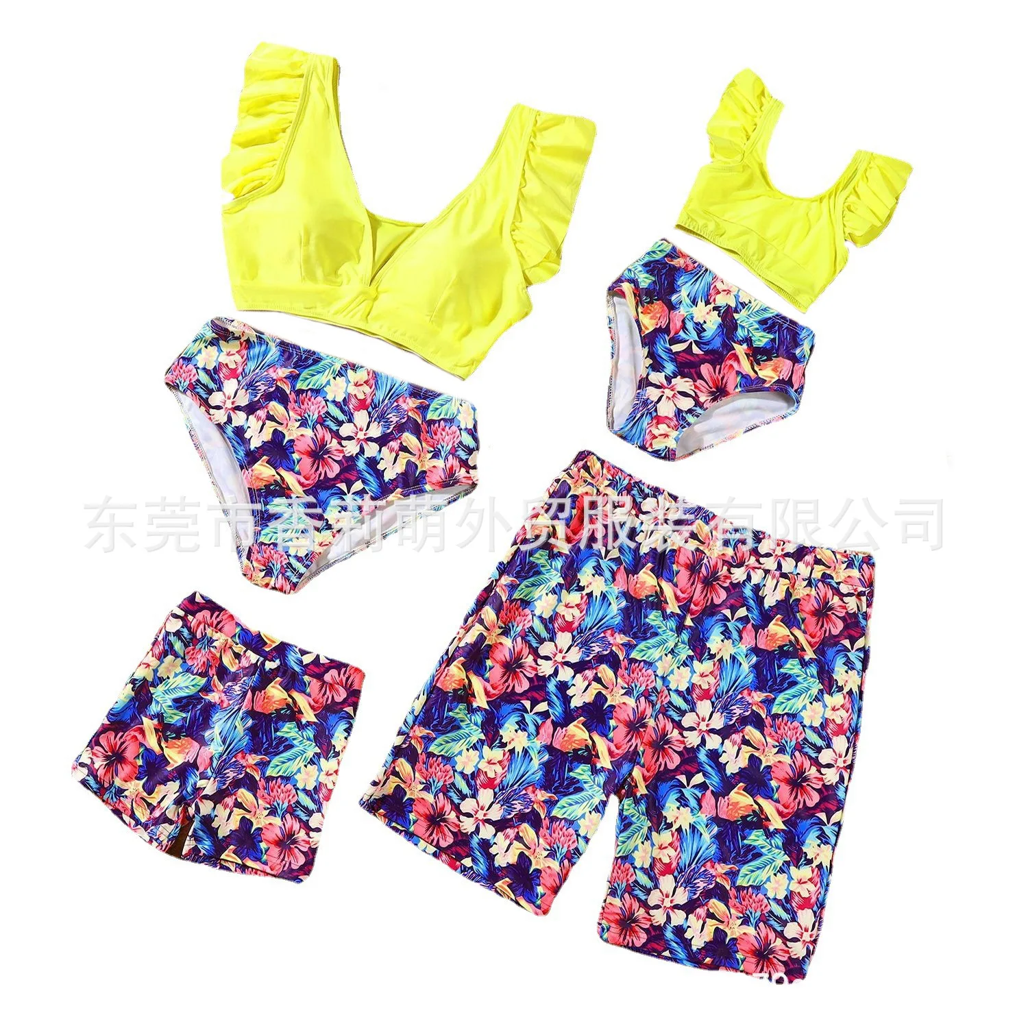 Family Beach Floral Swimsuits Suits Mother Daughter Matching Bikini 2Pcs Outfits Father Son Swim Shorts Family Vacation Sets
