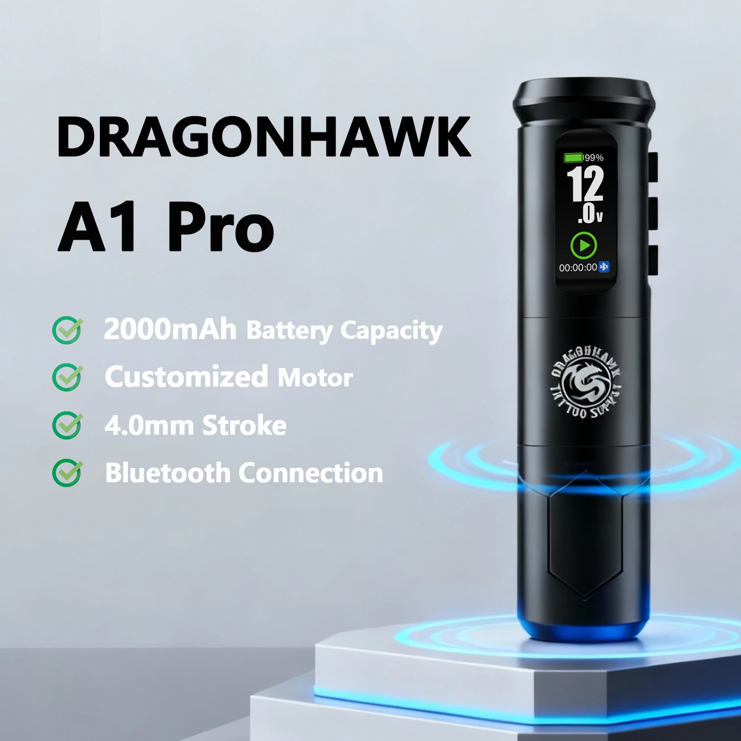

Dragonhawk A1 Pro Wireless Tattoo Machine 4.0mm Stroke 2000mAh Battery Customized Motor Portable for Beginners Tattoo Artists