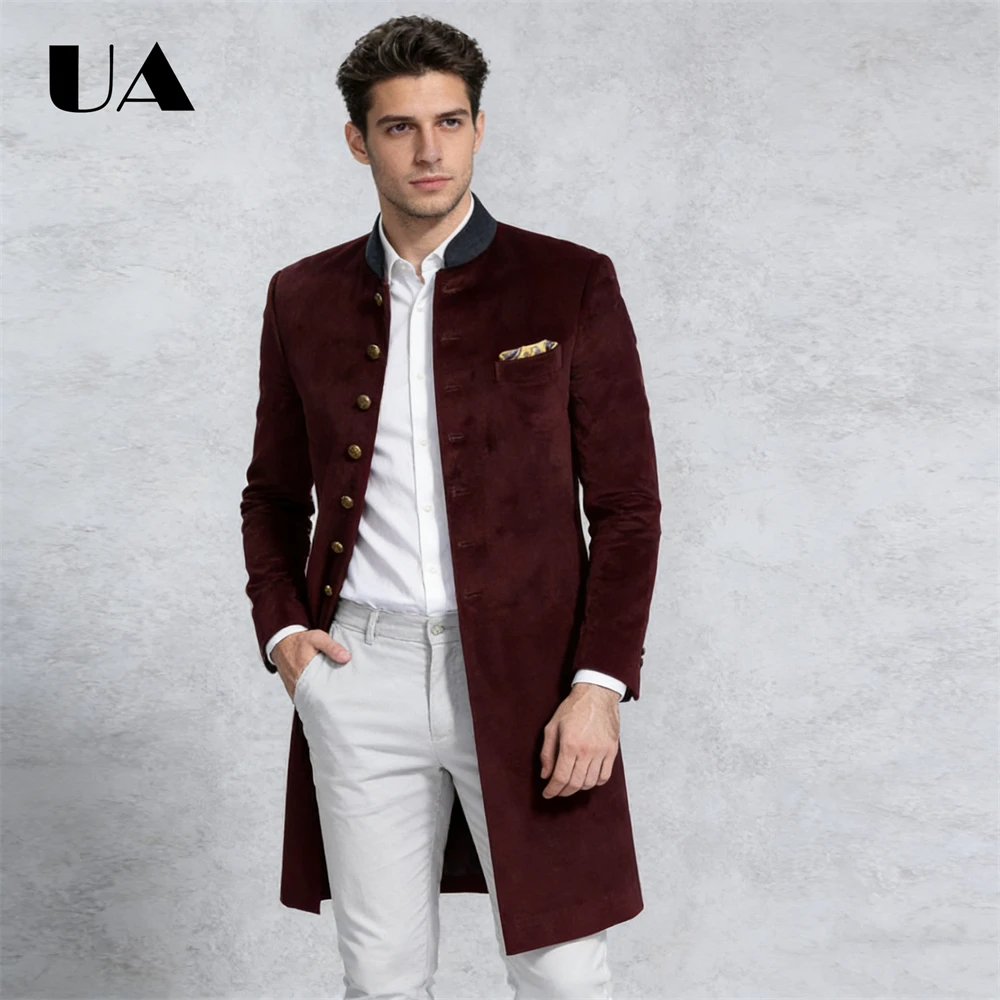 Afrikaanse stijl fluwelen pak jas voor mannen, halve opstaande kraag jasje XXS-7XL herfst heren formeel pak bruiloft bruidegom pak blazer