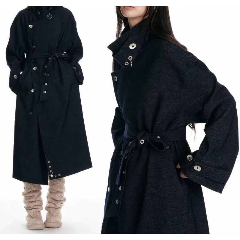 

New Autumn and Winter Design Classic Large Lapel Double-breasted Trench Coat Medium and Long Knee Coat
