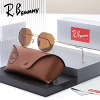 Marca RBsunny, gafas de sol originales para hombres y mujeres, gafas de conducción con montura redonda y delgada a la moda, gafas de aleación polarizadas UV400 de lujo