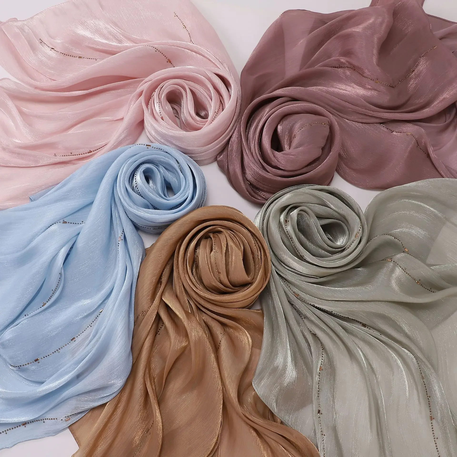 عالية الجودة قسط وشاح مشرق وشاح حريري الساخن الماس مسلم عمامة النساء الأوشحة الحجاب الحجاب شال الحجاب التفاف عقال #4