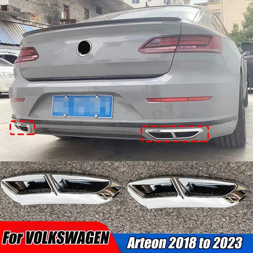 Für VW Arteon 2018 2019 2020 2021 2022 2023 Auto Modifikation Vier Outlet Auspuff Hinten Stoßstange Chrom Schwarz Dekoration Zubehör