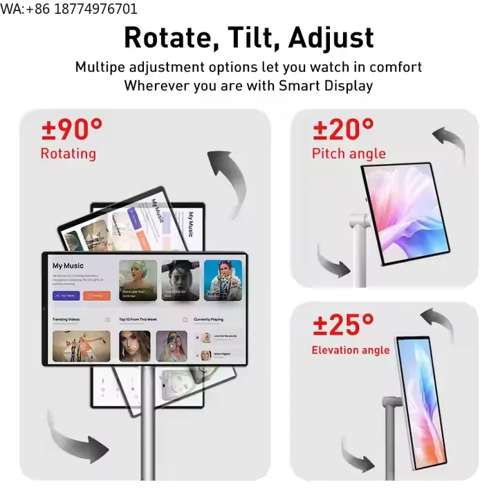 Factory OEM Portable Smart TV Stand for 21.5 Inch Android LCD Television Movable Rechargeable Wheel LED Touch Screen White WiFi