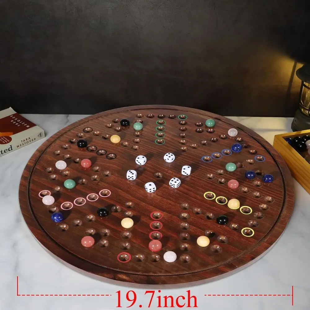 20 لوحة ألعاب Wahoo الفاخرة: خشب متين، 24 رخام أحجار كريمة، 6 نرد، مزدوجة الجوانب لـ 4-6 لاعبين