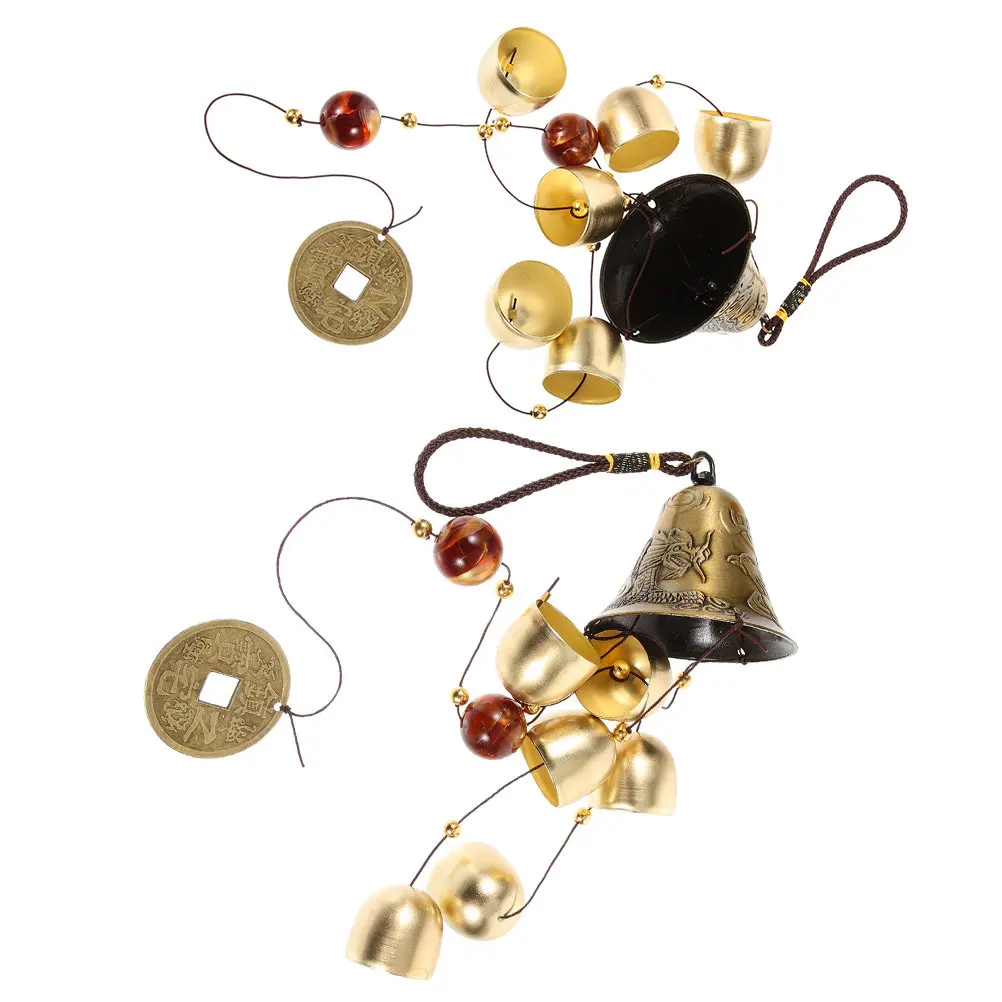 2Pcs Feng Shui Wind Chimes Alloy Dragon Bell Hanging Home Garden Outdoor Decorative Lucky Charm Alloy Wind Chimes