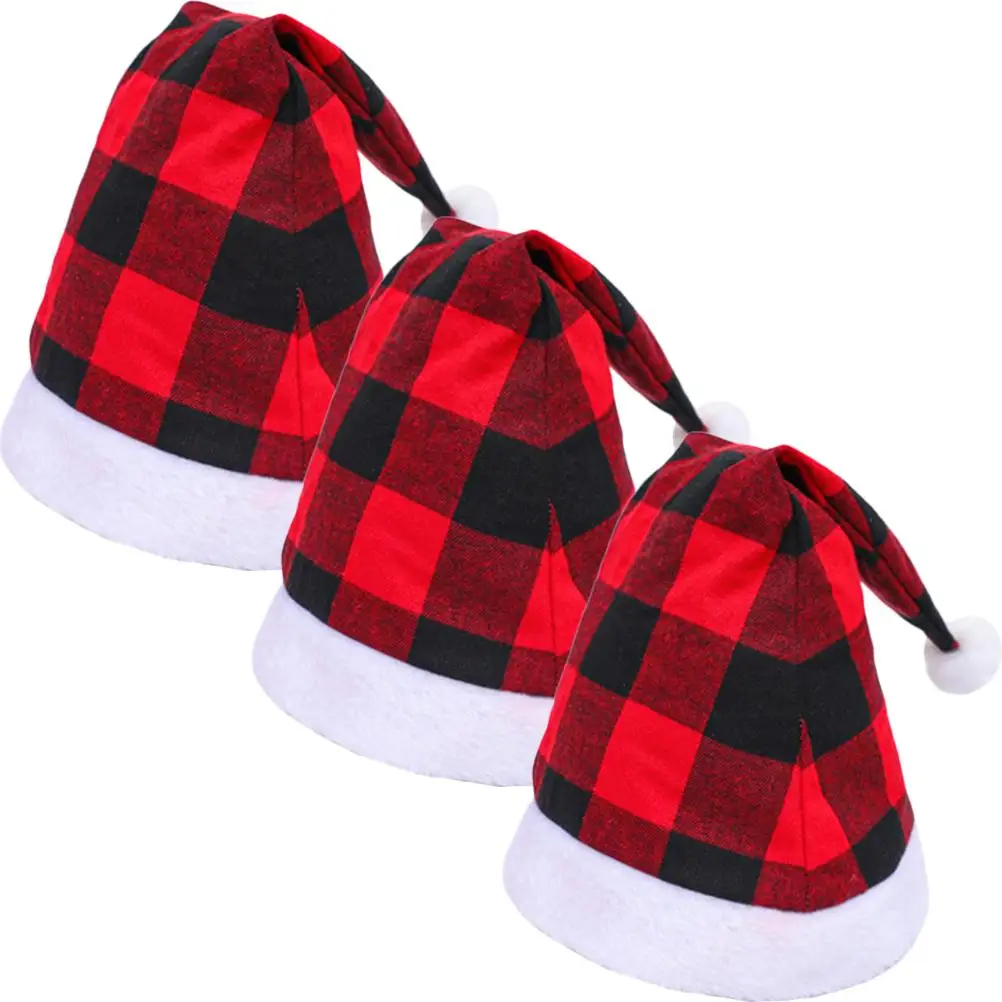 

3 Pcs Men Christmas Gifts Santa Hat Party Supplies Women Caps Claus for Classic Check Miss
