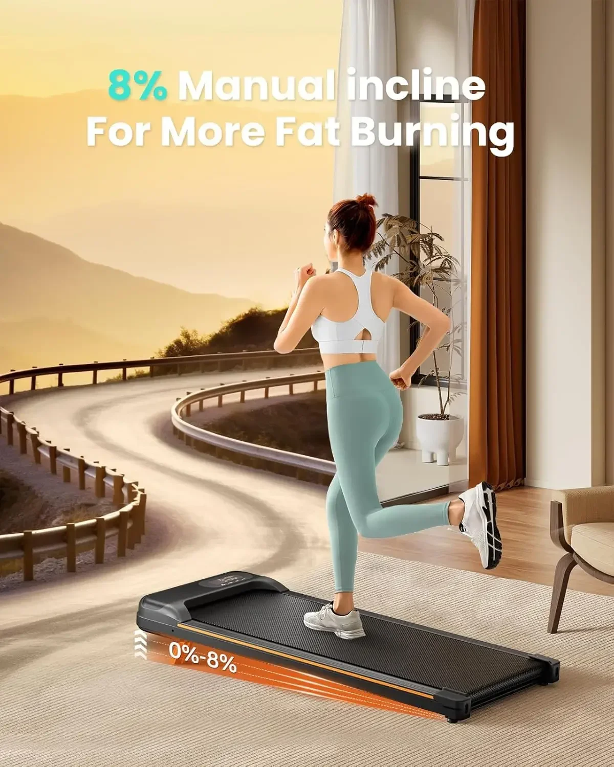 2.5HP Incline Under Desk Treadmill Portable Walking Machine Home Office LED Display Remote Control 265 Lbs Weight Capacity