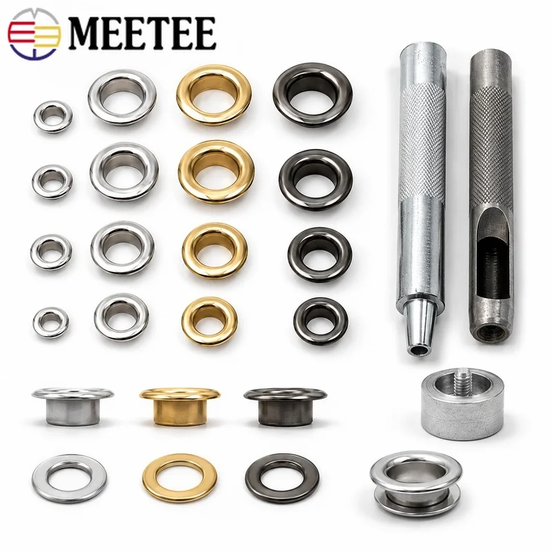 100Sets Meetee 4/5/8/10/12mm Metal Eyelets with Installer Die Punch Tool Set for Clothing Belt Leather Craft Grommet Repair Kit view 5