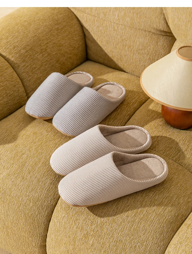 Damen-Hausschuhe mit Streifen für Frühling und Herbst, rutschfeste Innenrutschen mit weicher Sohle, gemütliche Bodenschuhe, leise weiche Schlafzimmer-Hausschuhe – Detail 13