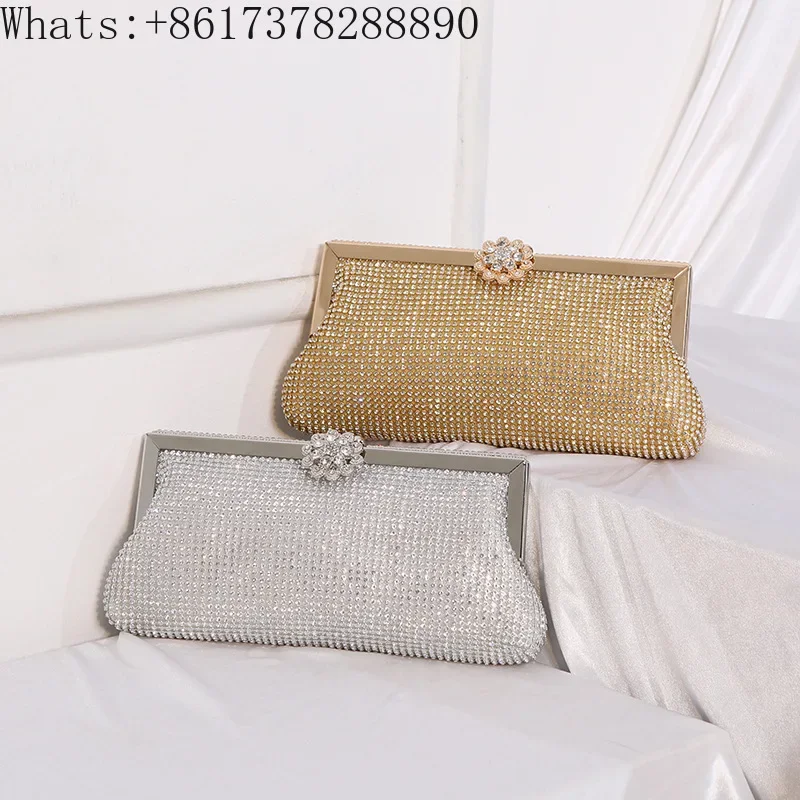 Explosions of foreign trade clip saliva drill evening bag full of diamond flower banquet wedding bag with dinner bag in hand.