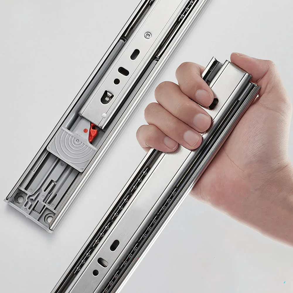 Drawer Rail Rolling Steel 3-Way Drawers Slide Three Section Slides 10 to 22 Inch 3 Way Sliding Tracks Furniture Rails L=25-55cm