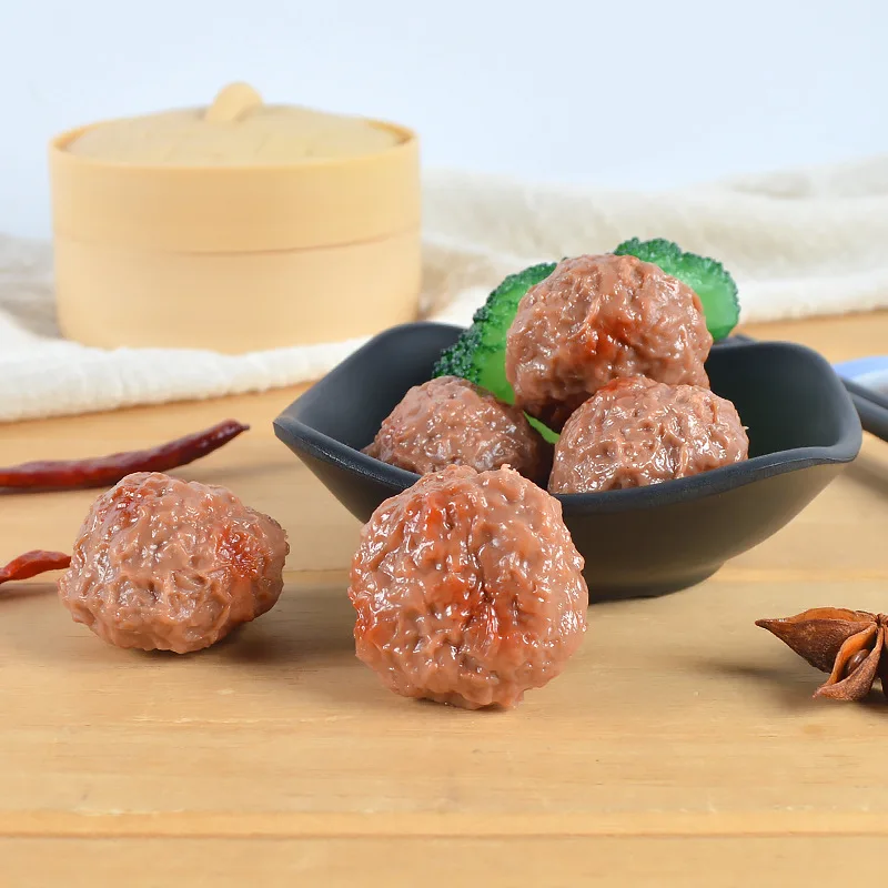 10Pcs PVC Simulation Beef Ball Realistic Artificial Meatball Model BBQ Fake Food Hot Pot Restaurant Props Yummy Dishes Ornaments