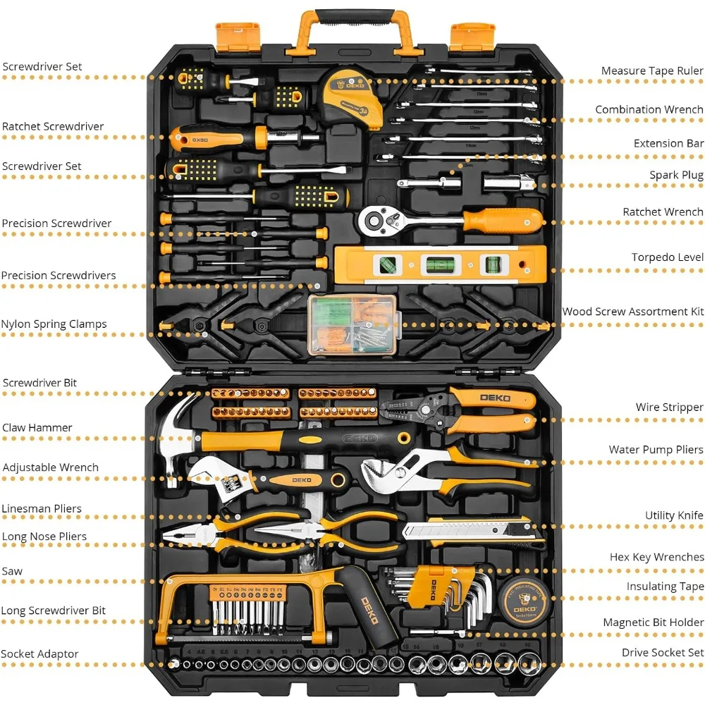 228 Piece Socket Wrench Car Repair Tools Hand Tool Kit with Plastic Tool Box Storage Box