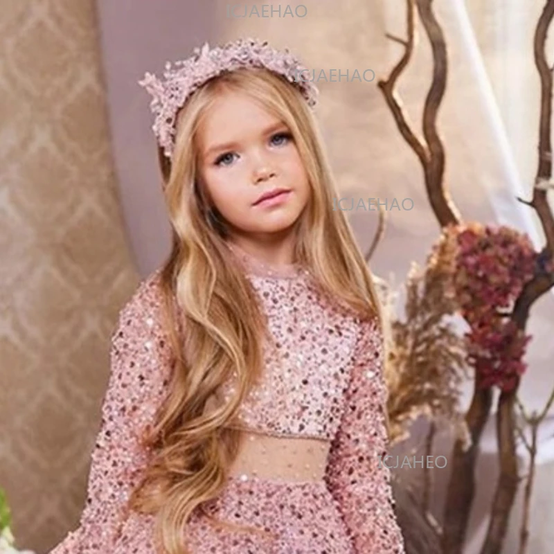 

2026 New Children Long Piano Show Host Model Kids Formal Pageant Gown Costume Sleeve Princess Performance Dress Clothes Birthday