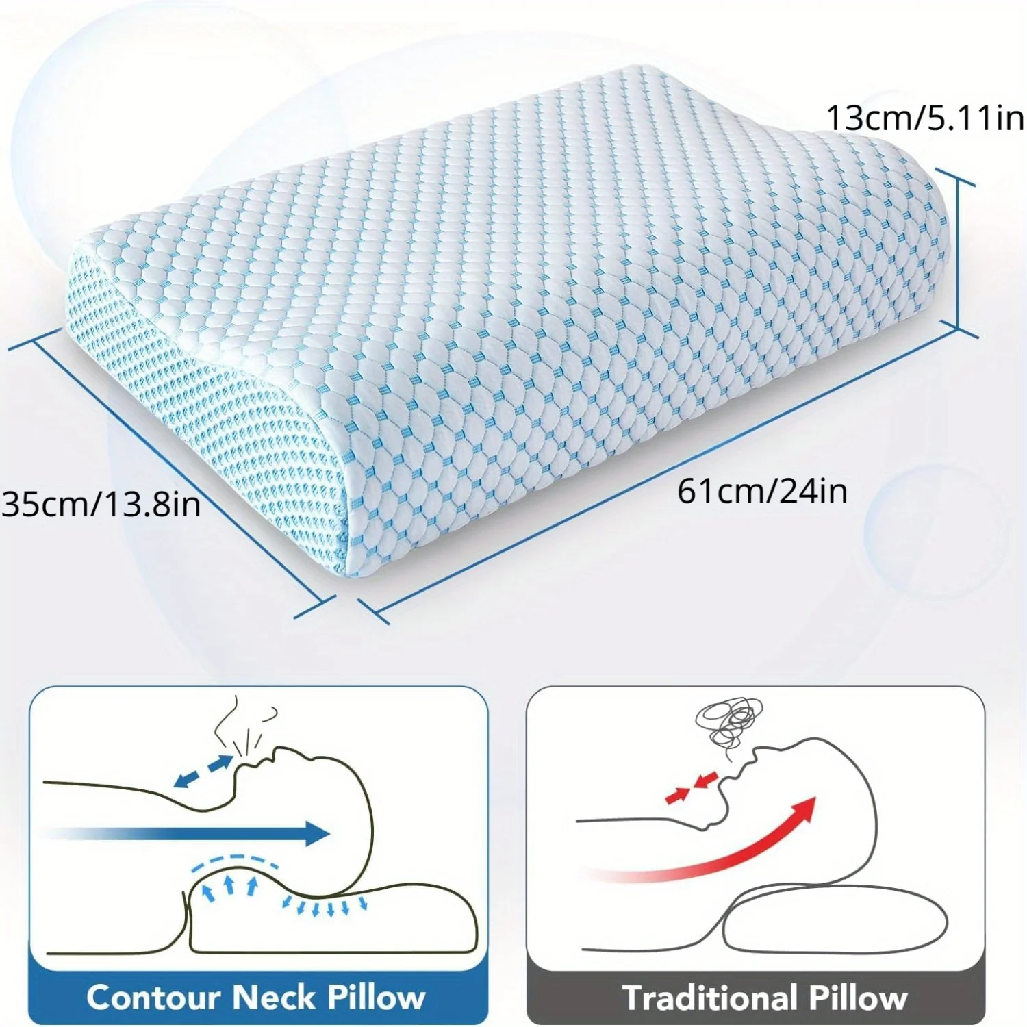 1pc Cooling Cervical - Neck, Shoulder Support, Side Sleeping, Back Sleeping, Stomach Sleeping, Machine Washable, Removable Cover