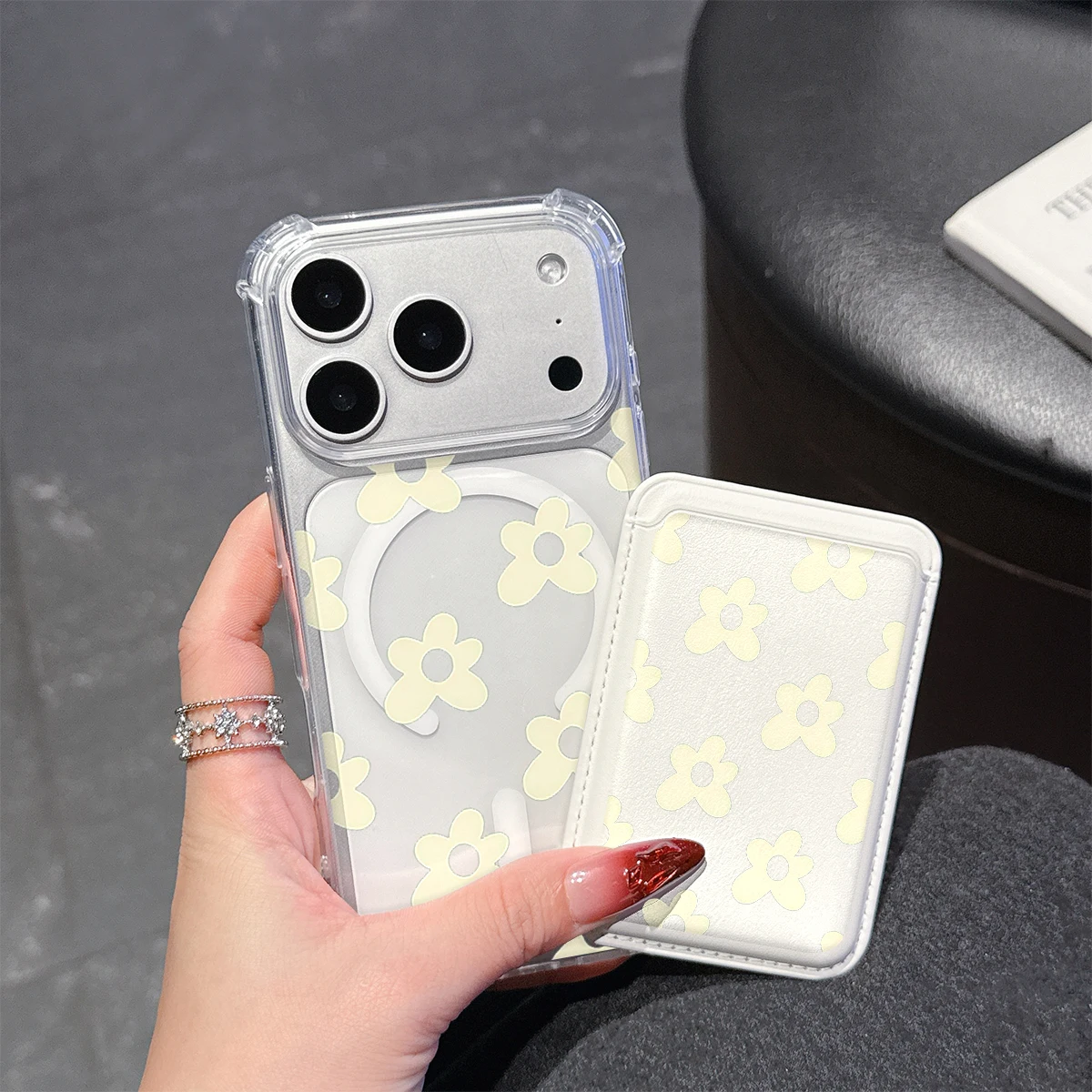 Pale Yellow Flower Phone Case For iPhone 17 16 15 14 13 Pro Max Plus Wallet Pocket Transparent Soft TPU for Magnetic Phone Case view 2