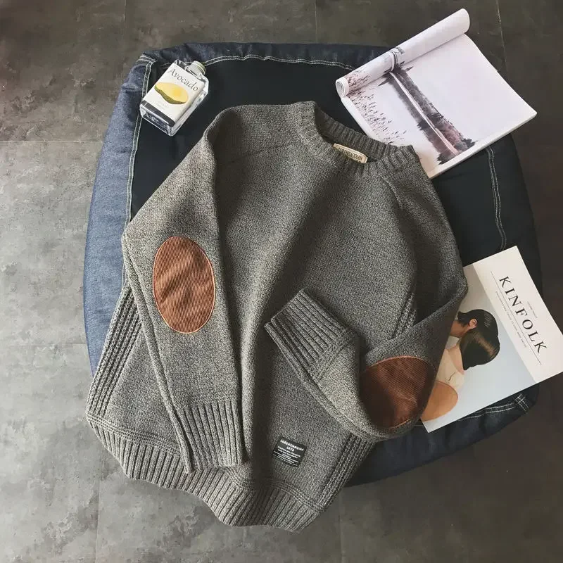 

Pop Splicing Thick Contrasting Colors Knitted Sweaters For Men Crewneck Pullover Man Round Collar Harajuku Korean Style Y2k