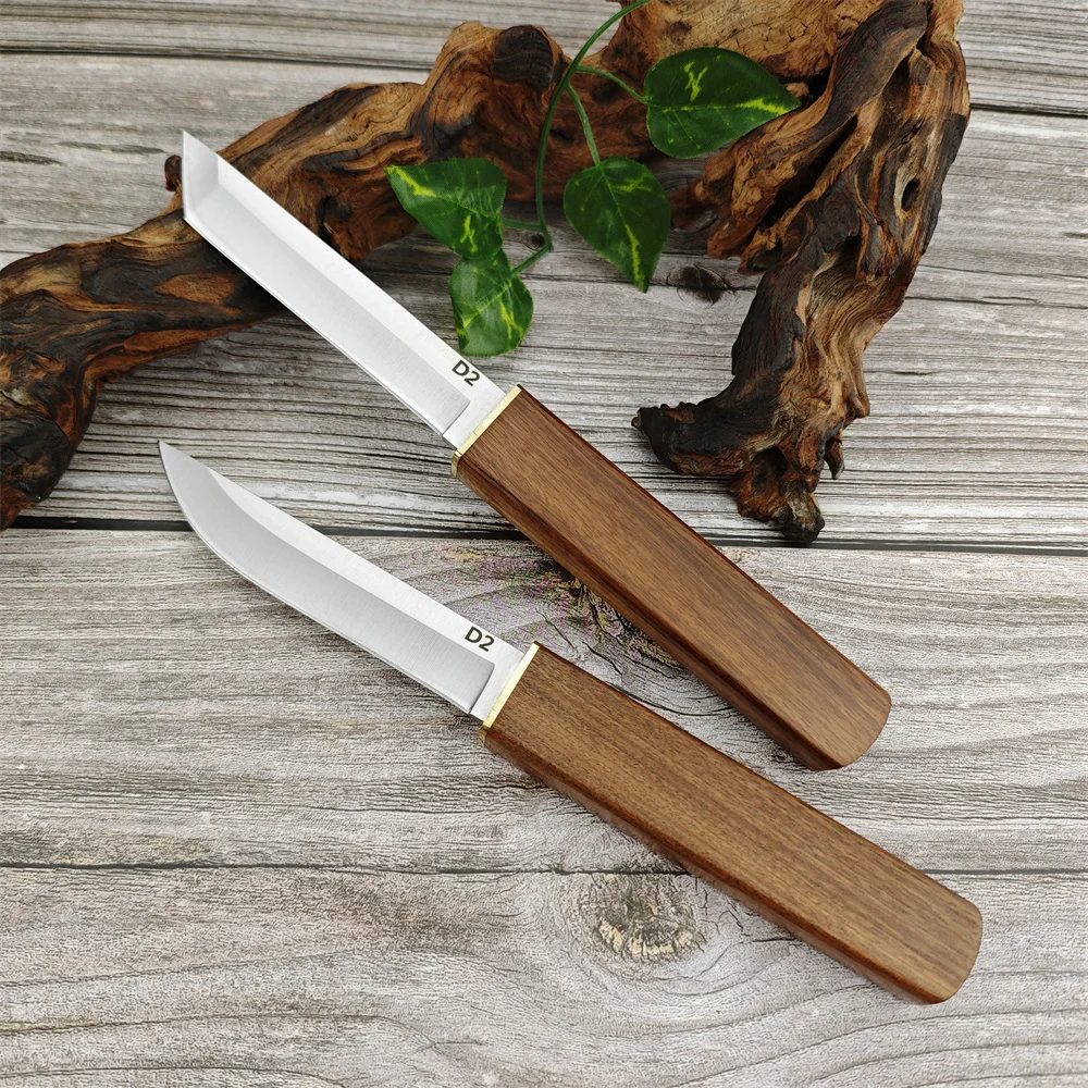 Double Knife Gift Box Tanto and Teardrop Sharp Blade Walnut Handle and Sheath EDC Multifunctional Outdoor Tactical Survival Tool