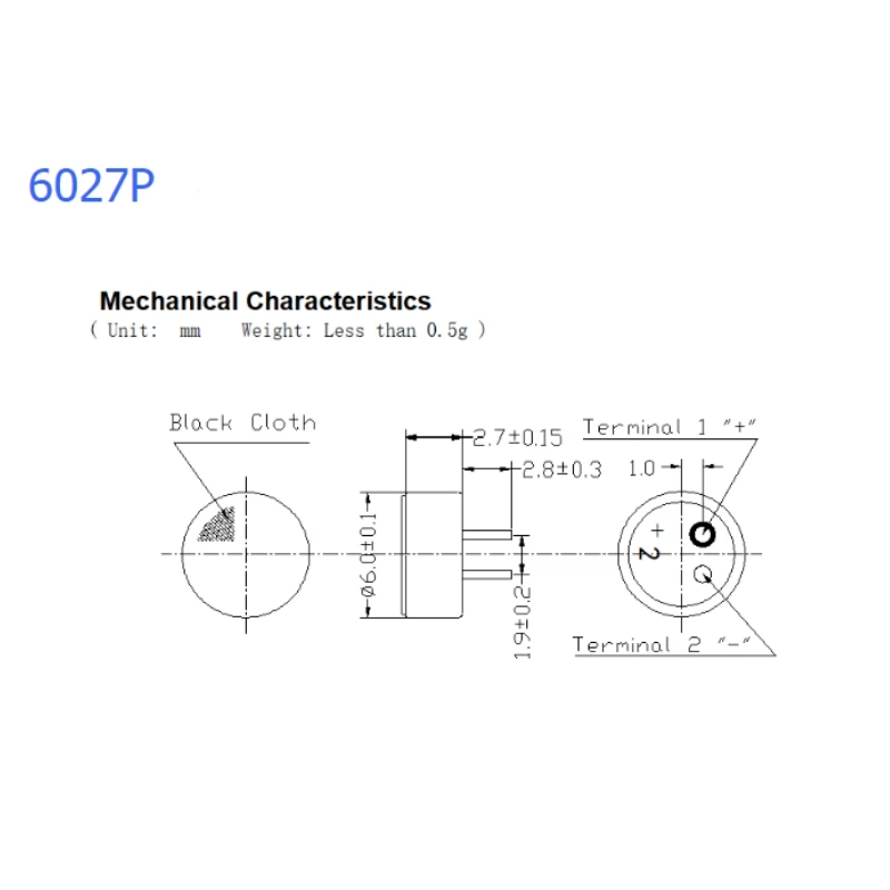 10PCS~100PCS/LOT 6027P 6mm*2.7mm High Sensitivity Condenser Microphone  Anti-jamming Filter Type Electret Microph