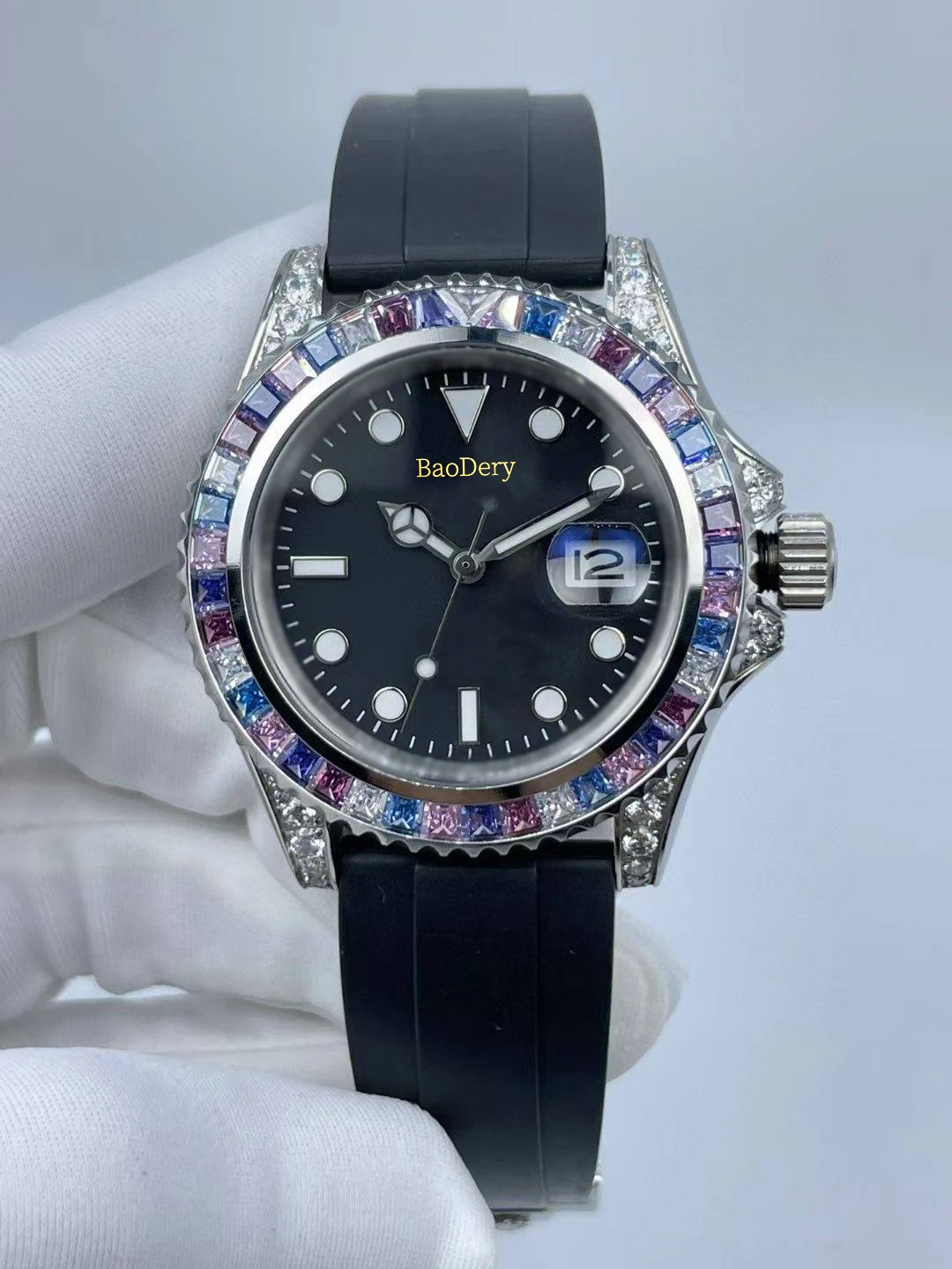 40mmMen\'s Watch with Square Diamond Bezel, Dial & Calendar Waterproof