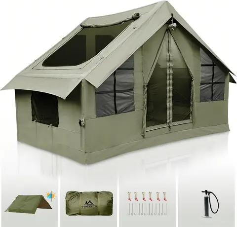 Tente de Camping gonflable vert armée pour 3-4 personnes, pour toutes les saisons, tente gonflable étanche, maison de Camping avec pluie, cric de poêle