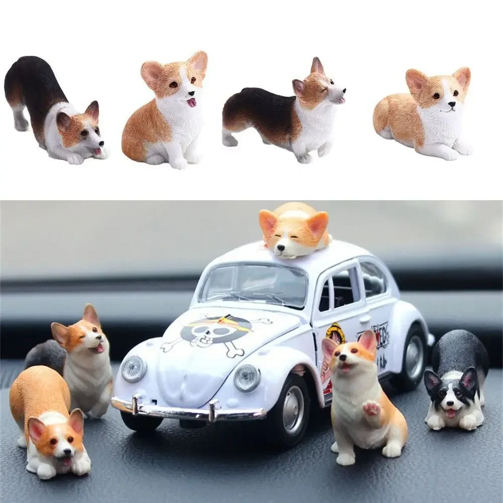 

Lovely Corgis Puppy Figure Animal Model Dog Resin Micro Miniatures Car Decoration Mini Simulation Puppy Desktop Home Ornament