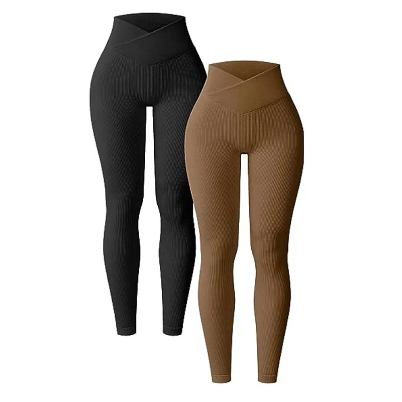 Yoga Leggings for Women Slim Cut Casual Leggings Seamless High Waist Yoga Leggings Ribbed Pattern Solid Color Long for Women's