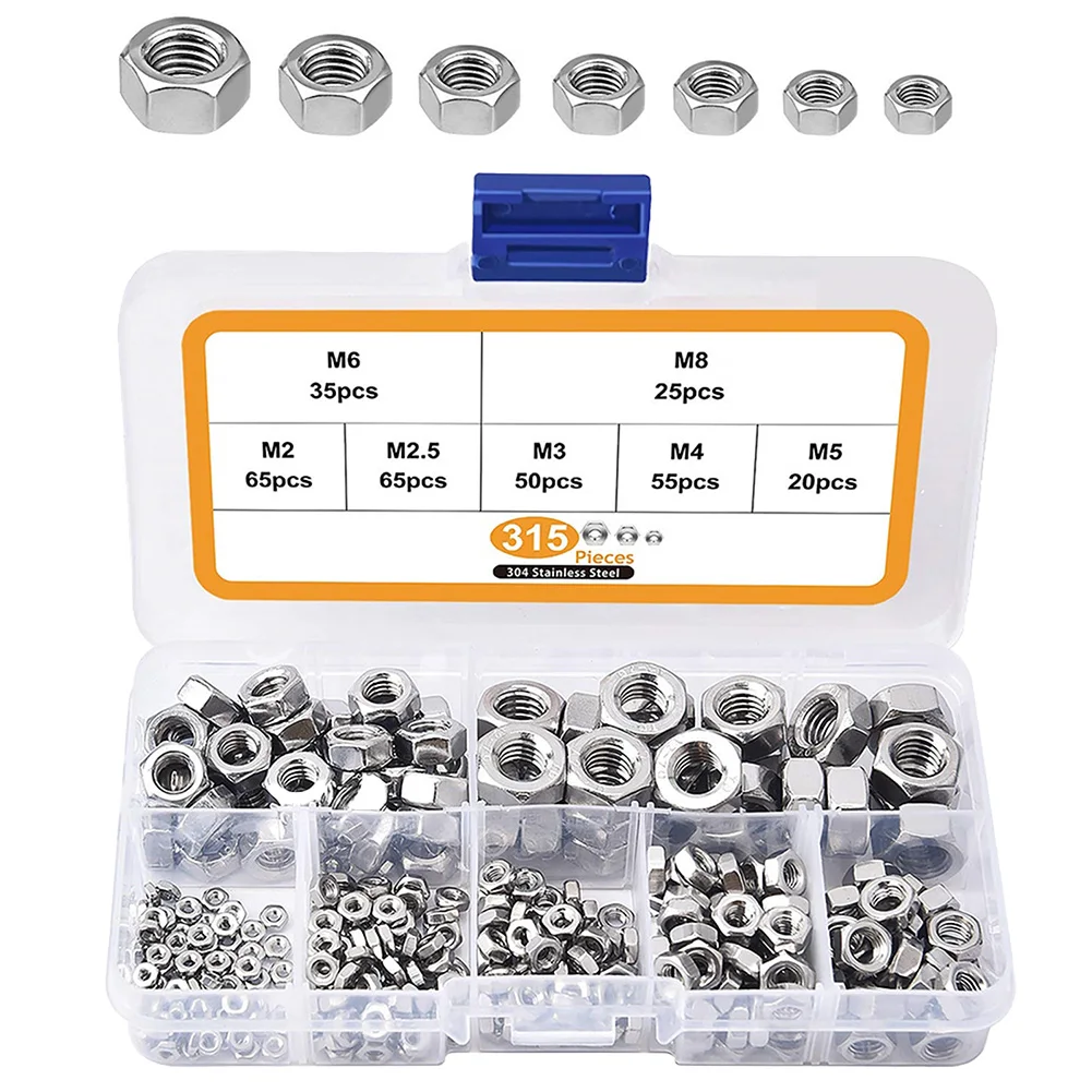 315Pcs Metric 304 Stainless Steel Hex Nuts Assortment Kit For Screw Bolt Superior Rust Resistance And Excellent Oxidation Tool