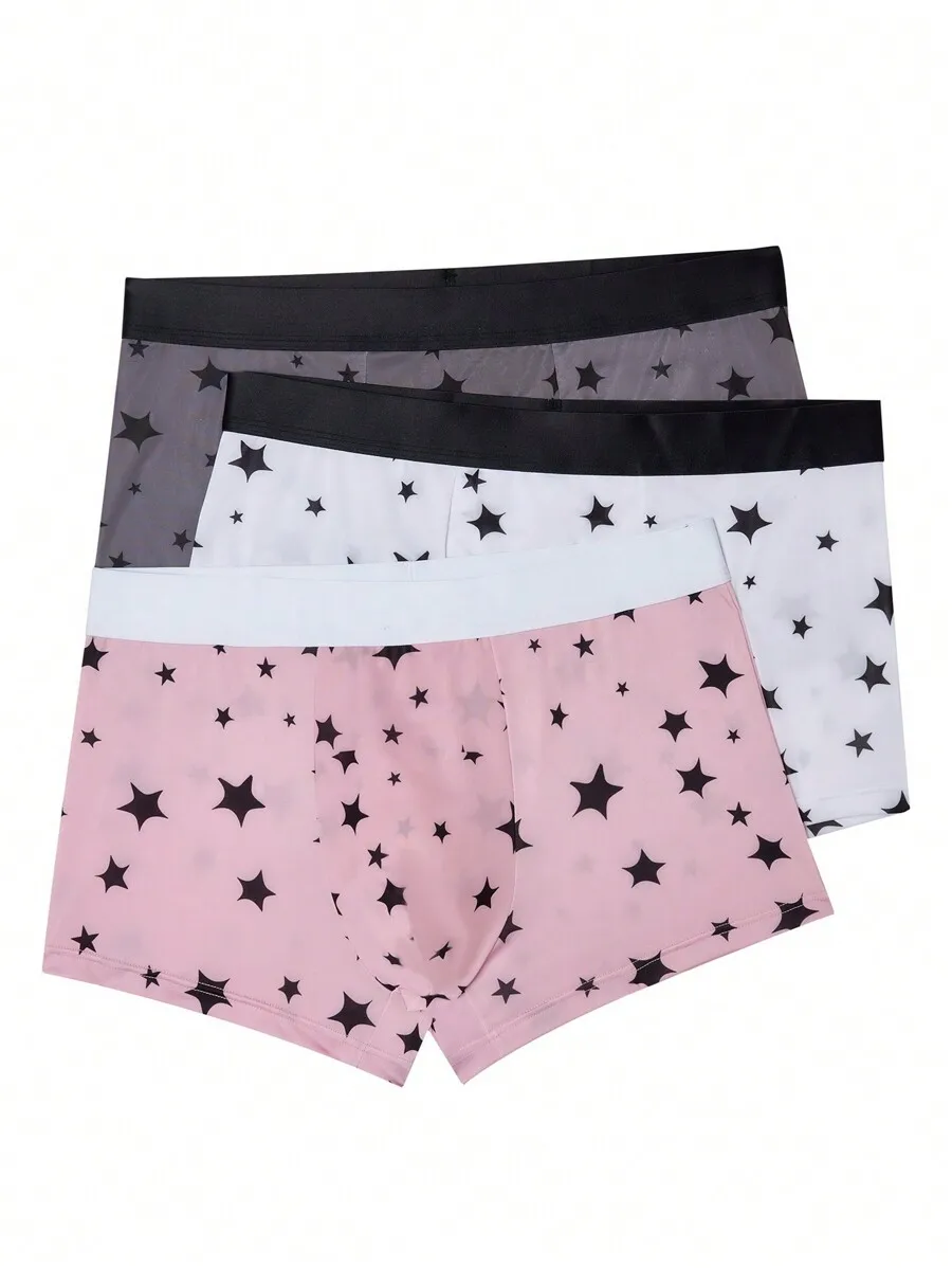 

Mens Star Print Knitted Boxer Briefs With Contrast Waistband Medium Stretch