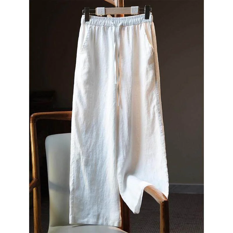 

Linen Cotton Loose Straight Leg Pants Men Summer New Style Thin Nine Points Casual Pants Comfortable Loose Fit Trousers