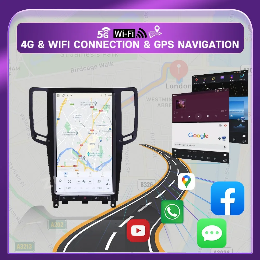 13.6 بوصة CarPlay لاسلكي لسيارة INFINITI G25 G35 G37 2010-2013 راديو الوسائط المتعددة Android14 مشغل شاشة تسلا للسيارة نظام السيارة الذكي الصوتي والملاحة بلوتوث 5G WiFi