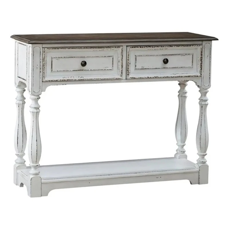 42in Hall Console Table Traditional Accent Storage Antique White Weathered Bark