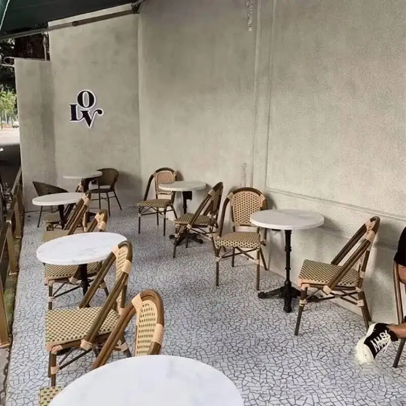 French Outdoor Table and Chair Garden Furniture Set Balcony Waterproof Courtyard Sunproof Rattan Coffee Table and Chair Sets