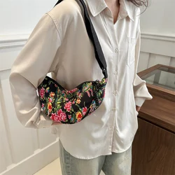 Polyester Large Capacity Wide Shoulder Strap Chest Bag Versatile Crossbody Bag Peony Flowers