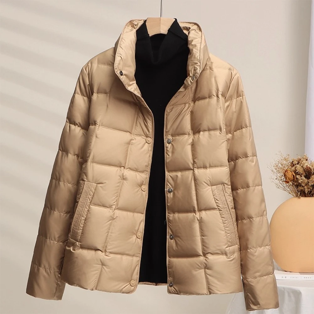 

2025 New Autumn Winter Women Down Jacket Stand Collar Short Lightweight White Duck Down Warm Fashion Loose Casual Female Coat