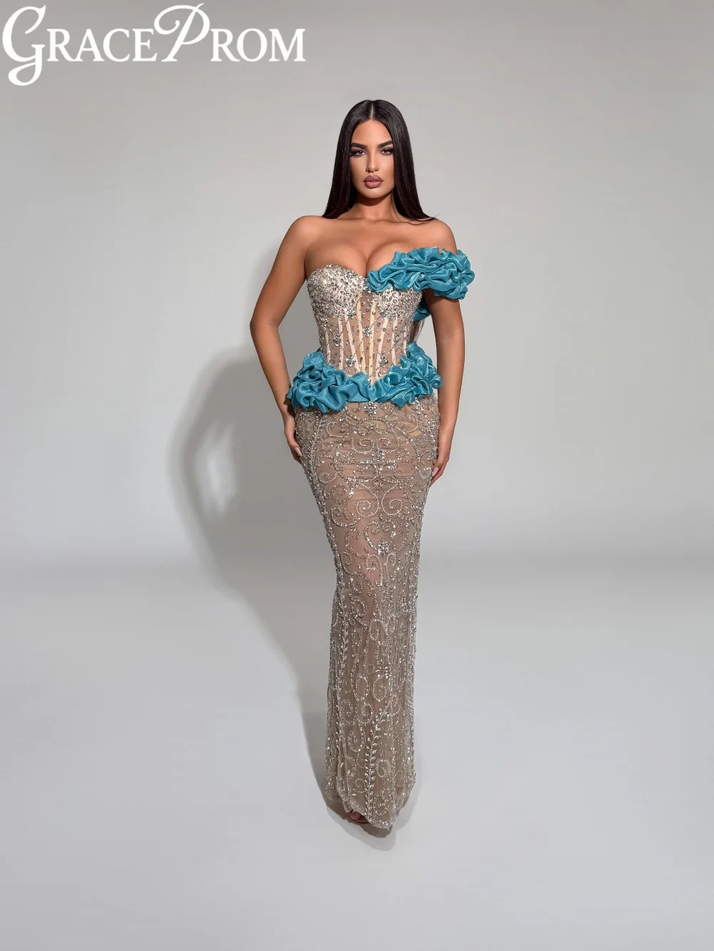 

Длинное вечернее платье с рюшами и кристаллами, шикарное платье-футляр на одно плечо, вечернее платье, новые изысканные банкетные платья по индивидуальному заказу