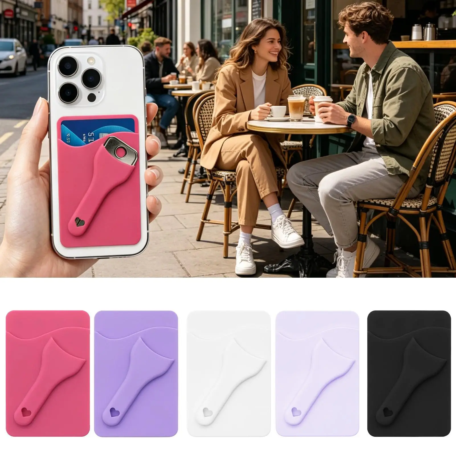 Suction Cup Phone Card Holder 2 Slot Silicone Wallet Removable Stick On Pocket Credit ID Key Sleeve for Women Driving Commute