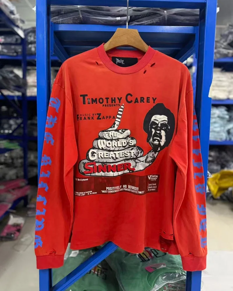 Streetwear Red Fall New Arrivals Men's Women's Crew Neck Washed Cotton Vintage Casual Paly Long-Sleeve T-Shirt — купить у AliExpress WW