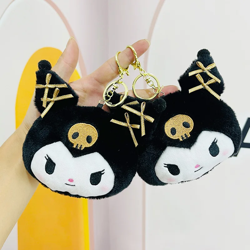 Sanrio Black Gold Kuromi Doll Coin Purse Keychain Pendant Cartoon Cute Headphone Storage Bag Kawaii Anime Plush Toys