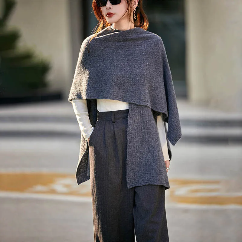 

MEETCC Women's 100% Merino Wool Thickened Soft Warm Wrap Autumn Winter Pure Wool Loose Clothing Elegant Versatile Basic Shawl