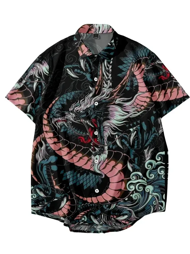 New Year Dragon Hawaiian Casual Męska koszula z krótkim rękawem Y2k Vintage Top Oddychająca bluzka Camisas Casuais Odzież męska Society