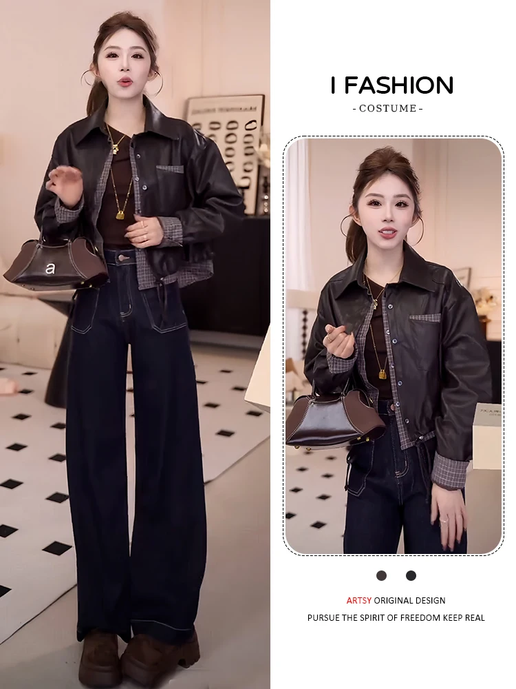 Sli ユニークなデザインのレザー Jaet 女性のファッショナブルなアウターウェア秋の新着若々しいカーディガントップ品質素材