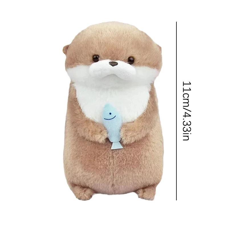 Cute Otters Plush Pendant Keychain, Chaveiros de mochila elegante, Carteira chave linda bolsa escolar, Segurando peixe