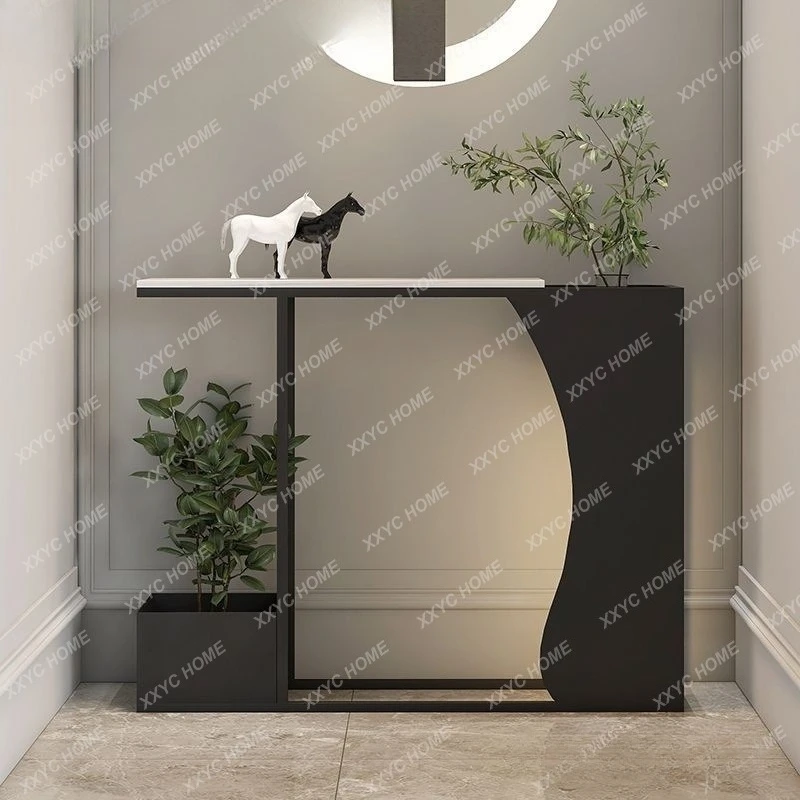 A Modern entrance table wrought iron light luxury extremely narrow foyer corridor creative rock slab